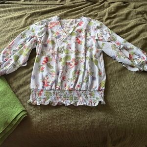 Nanette by Nanette Lepore Large Cottagecore Floral Blue Ruffle Blouse